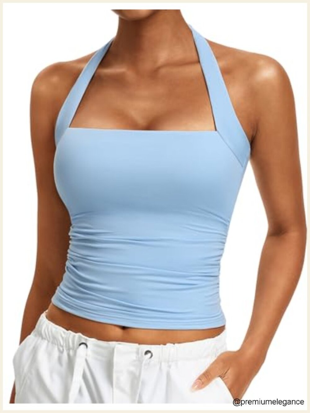 Double Layer Square Neck Halter Tank Top Ruched Slim Fit Y2K Going Out